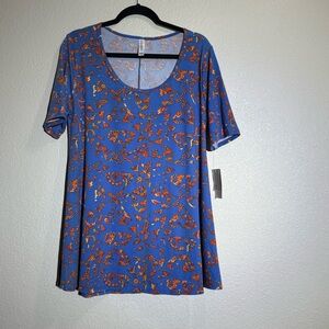 LuLaRoe - Perfect T - Blue and Orange Patterned Women's Top - Size Large - NWT